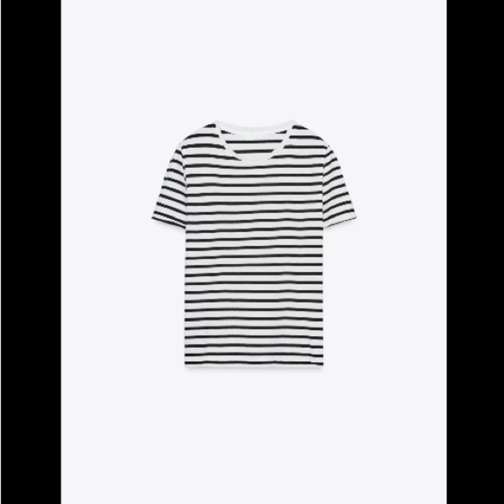 Zara Black and White Striped Short Sleeve Tee